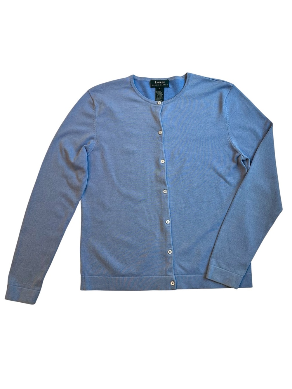 Ralph Lauren Sky Blue Silk Blend Knit Button Cardigan